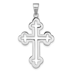 Sterling Silver Rhodium-plated Polished Cutout Budded Cross Pendant