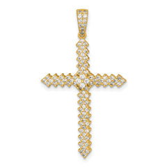 Sterling Silver Gold-Tone Polished Pave CZ Latin Cross Pendant