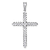 Sterling Silver Rhodium-plated Polished Pave CZ Latin Cross Pendant