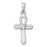 Sterling Silver Rhodium-plated Polished CZ Cross Pendant
