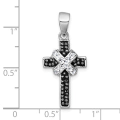 sterling Silver Rhodium-plated Black And White Crystal -X- Cross Pendant