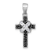 sterling Silver Rhodium-plated Black And White Crystal -X- Cross Pendant