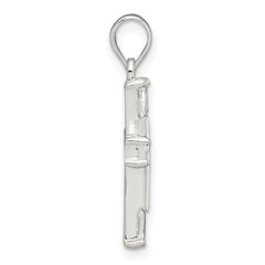 Sterling Silver Polished Tapered Baguette CZ Cross Pendant