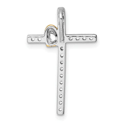 Sterling Silver Rhodium-plated with Gold-plated Heart Polished CZ Cross Chain Slide Pendant