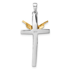 Sterling Silver Rhodium-plated Gold-tone Crucifix with Raised Arms Pendant