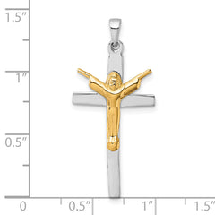 Sterling Silver Rhodium-plated Gold-tone Crucifix with Raised Arms Pendant
