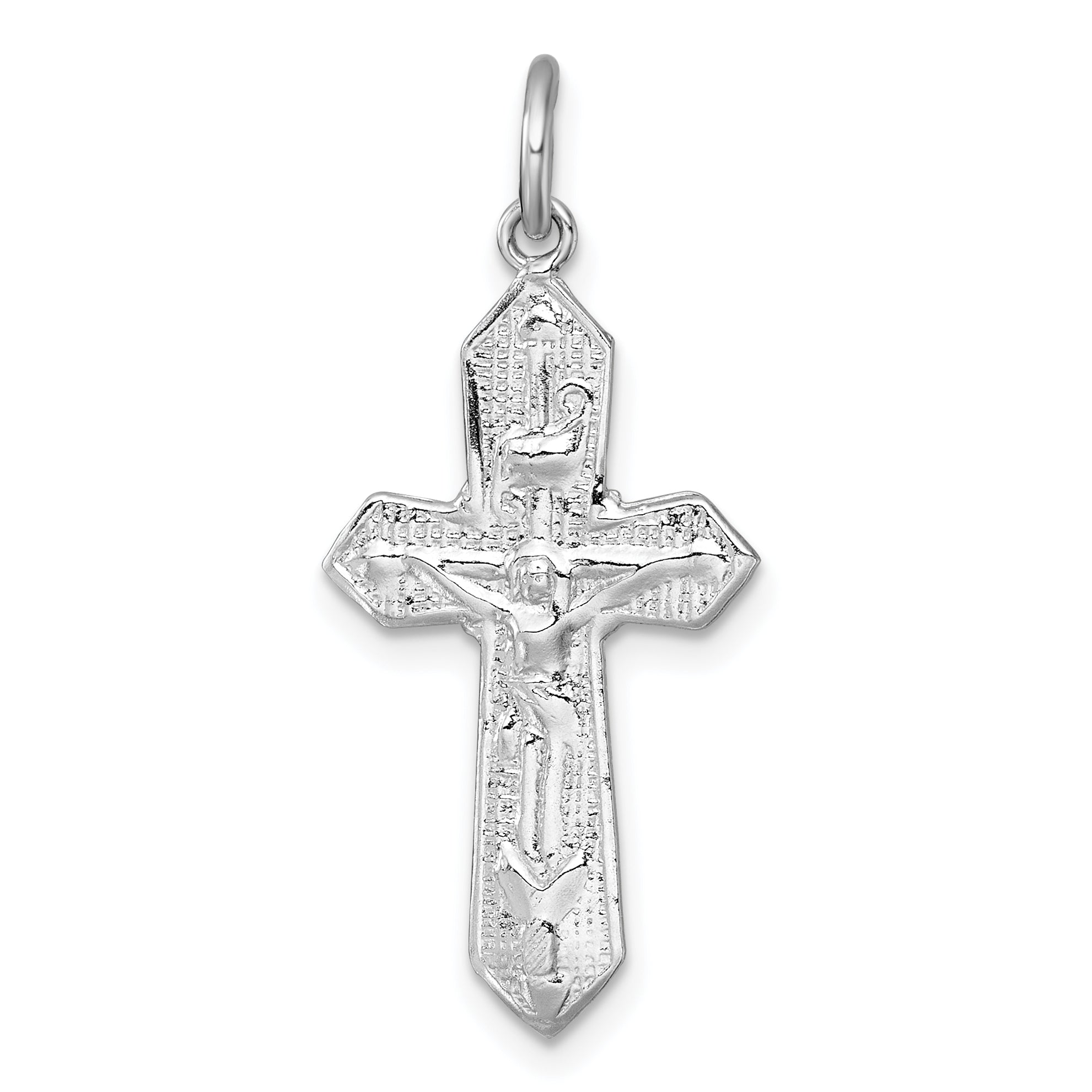 Sterling Silver Rhodium-plated Polished And Textured Crucifix Pendant