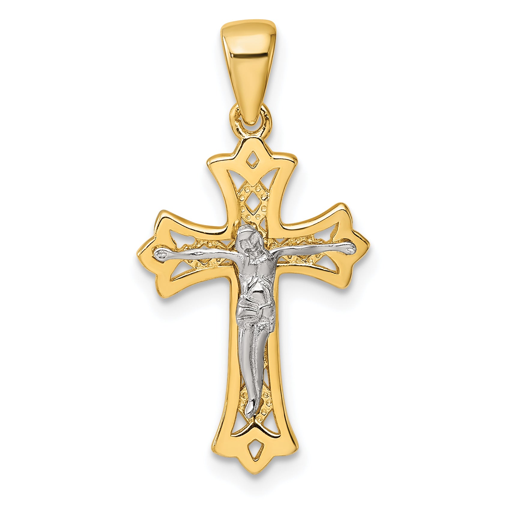 Sterling Silver Gold-tone and Rhodium-plated Polished Crucifix Cross Pendant