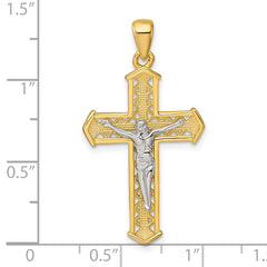 Sterling Silver Gold-tone and Rhodium-plated Polished Crucifix Cross Pendant