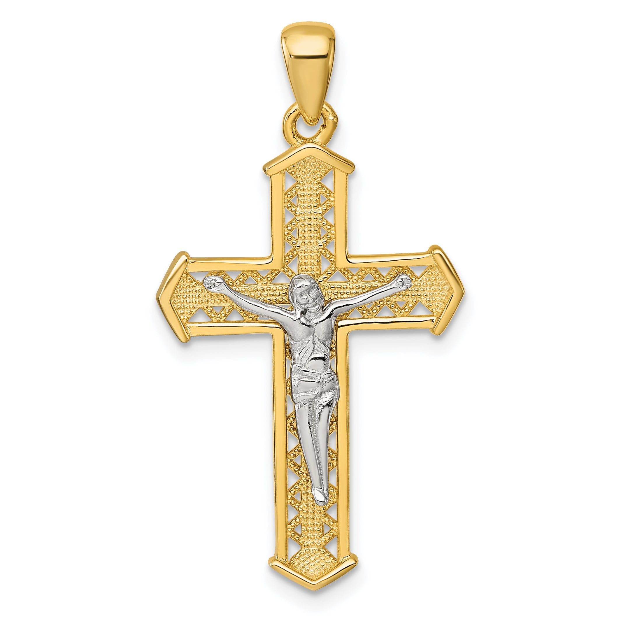 Sterling Silver Gold-tone and Rhodium-plated Polished Crucifix Cross Pendant