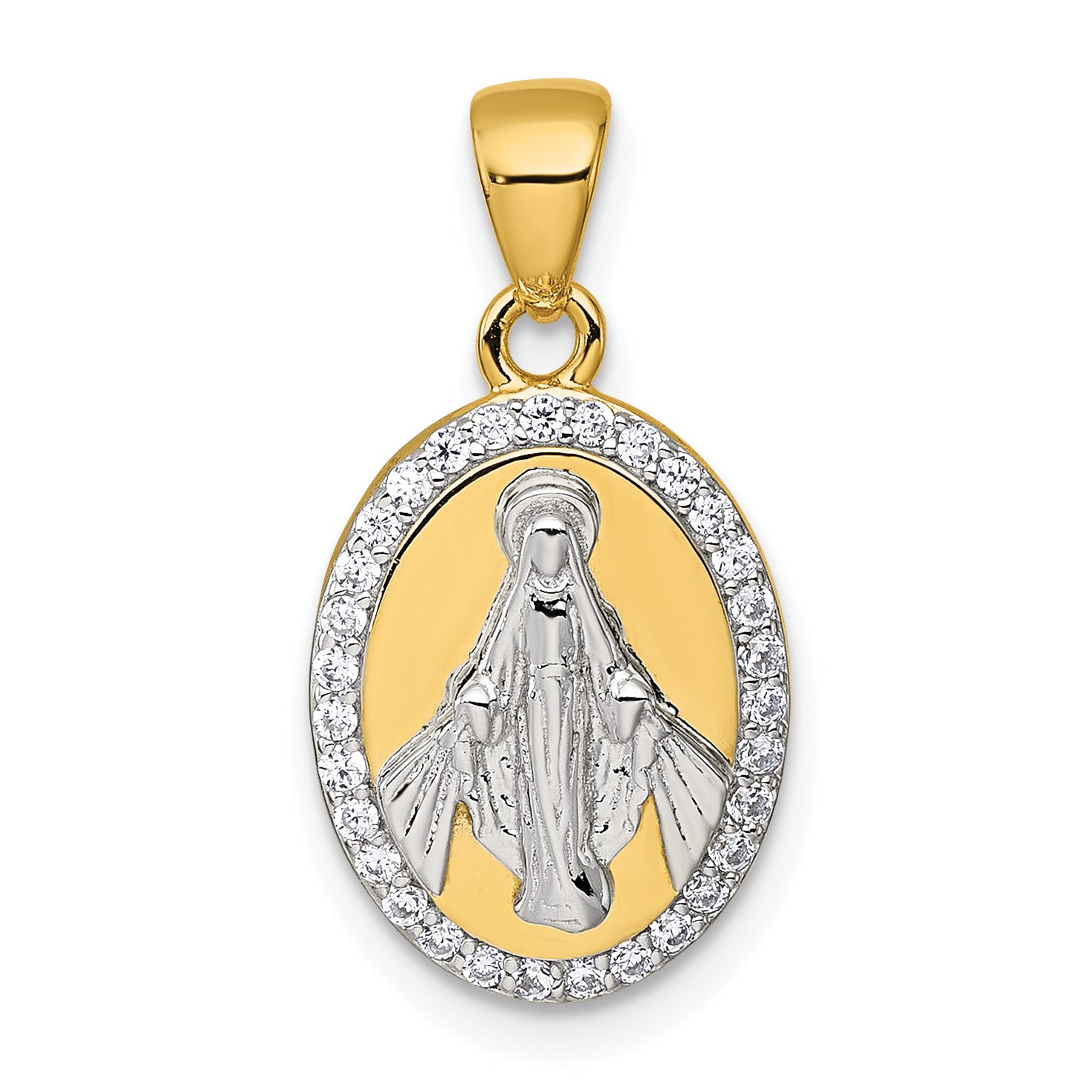 Sterling Silver Gold-tone and Rhodium-plated Polished Miraculous Medal Pendant