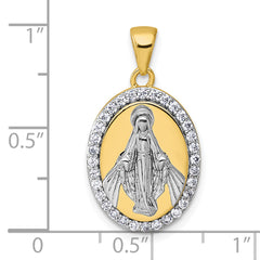 Sterling Silver Gold-tone and Rhodium-plated Polished Miraculous Medal Pendant