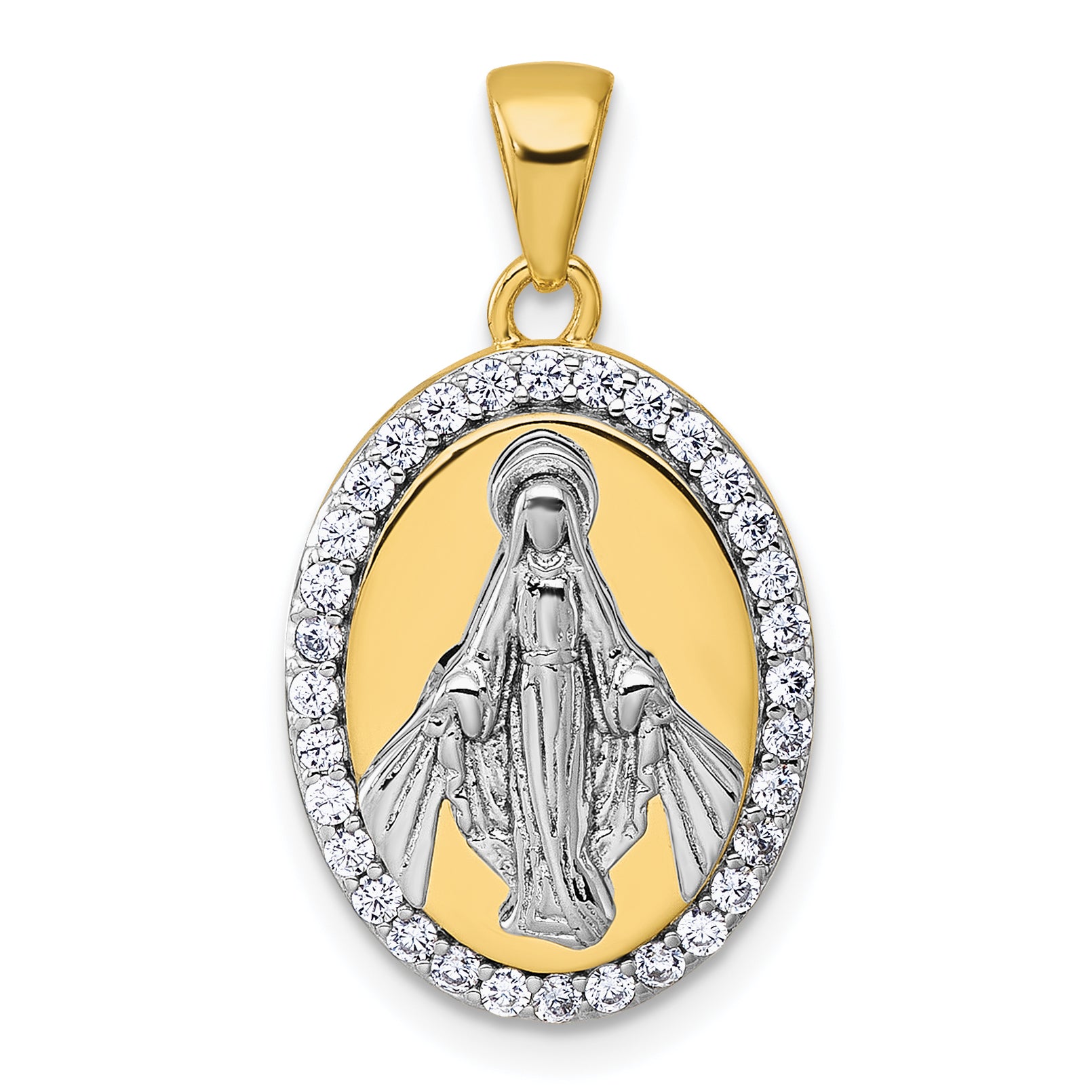 Sterling Silver Gold-tone and Rhodium-plated Polished Miraculous Medal Pendant