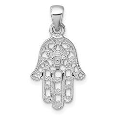 Sterling Silver Rhodium-plated Polished And Textured Pierced Hamsa Pendant