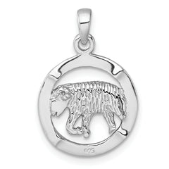 Sterling Silver Rhodium-plated Polished Reversible Aries Ram in Circle Zodiac Pendant
