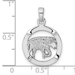 Sterling Silver Rhodium-plated Polished Reversible Aries Ram in Circle Zodiac Pendant