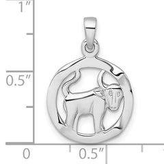 Sterling Silver Rhodium-plated Polished Reversible Taurus Bull in Circle Zodiac Pendant