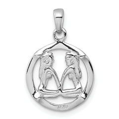 Sterling Silver Rhodium-plated Polished Reversible Gemini Twins in Circle Zodiac Pendant