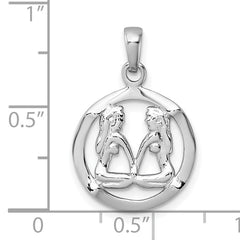 Sterling Silver Rhodium-plated Polished Reversible Gemini Twins in Circle Zodiac Pendant