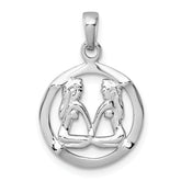 Sterling Silver Rhodium-plated Polished Reversible Gemini Twins in Circle Zodiac Pendant