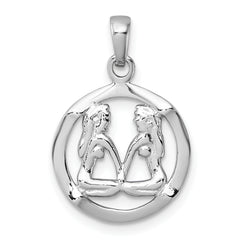 Sterling Silver Rhodium-plated Polished Reversible Gemini Twins in Circle Zodiac Pendant