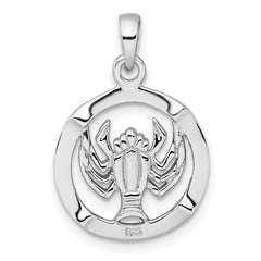 Sterling Silver Rhodium-plated Polished Reversible Cancer Crab in Circle Zodiac Pendant