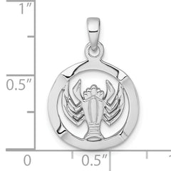 Sterling Silver Rhodium-plated Polished Reversible Cancer Crab in Circle Zodiac Pendant