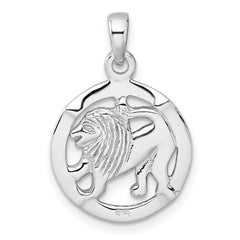 Sterling Silver Rhodium-plated Polished Reversible Leo Lion in Circle Zodiac Pendant