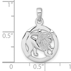 Sterling Silver Rhodium-plated Polished Reversible Leo Lion in Circle Zodiac Pendant
