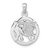 Sterling Silver Rhodium-plated Polished Reversible Leo Lion in Circle Zodiac Pendant