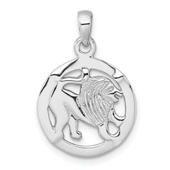 Sterling Silver Rhodium-plated Polished Reversible Leo Lion in Circle Zodiac Pendant
