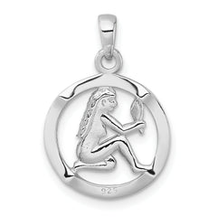 Sterling Silver Rhodium-plated Polished Reversible Virgo in Circle Zodiac Pendant