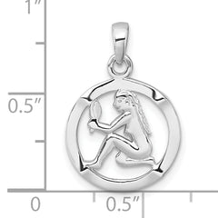 Sterling Silver Rhodium-plated Polished Reversible Virgo in Circle Zodiac Pendant