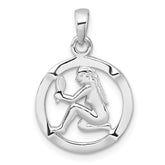 Sterling Silver Rhodium-plated Polished Reversible Virgo in Circle Zodiac Pendant