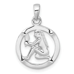 Sterling Silver Rhodium-plated Polished Reversible Virgo in Circle Zodiac Pendant
