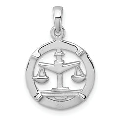 Sterling Silver Rhodium-plated Polished Reversible Libra Scales in Circle Zodiac Pendant
