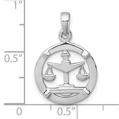 Sterling Silver Rhodium-plated Polished Reversible Libra Scales in Circle Zodiac Pendant