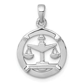 Sterling Silver Rhodium-plated Polished Reversible Libra Scales in Circle Zodiac Pendant