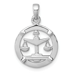 Sterling Silver Rhodium-plated Polished Reversible Libra Scales in Circle Zodiac Pendant