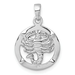 Sterling Silver Rhodium-plated Polished Reversible Scorpio in Circle Zodiac Pendant