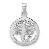 Sterling Silver Rhodium-plated Polished Reversible Scorpio in Circle Zodiac Pendant
