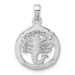 Sterling Silver Rhodium-plated Polished Reversible Scorpio in Circle Zodiac Pendant