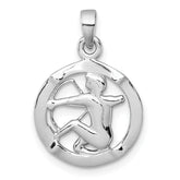 Sterling Silver Rhodium-plated Polished Reversible Sagittarius in Circle Zodiac Pendant