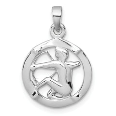 Sterling Silver Rhodium-plated Polished Reversible Sagittarius in Circle Zodiac Pendant