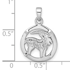 Sterling Silver Rhodium-plated Polished Reversible Capricorn Goat in Circle Zodiac Pendant