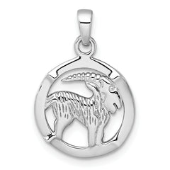 Sterling Silver Rhodium-plated Polished Reversible Capricorn Goat in Circle Zodiac Pendant