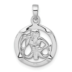 Sterling Silver Rhodium-plated Polished Reversible Aquarius in Circle Zodiac Pendant