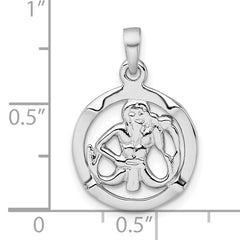 Sterling Silver Rhodium-plated Polished Reversible Aquarius in Circle Zodiac Pendant