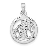 Sterling Silver Rhodium-plated Polished Reversible Aquarius in Circle Zodiac Pendant