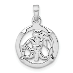 Sterling Silver Rhodium-plated Polished Reversible Aquarius in Circle Zodiac Pendant